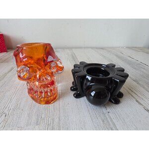 Spider skull candle holder votive glass ceramic vintage East West